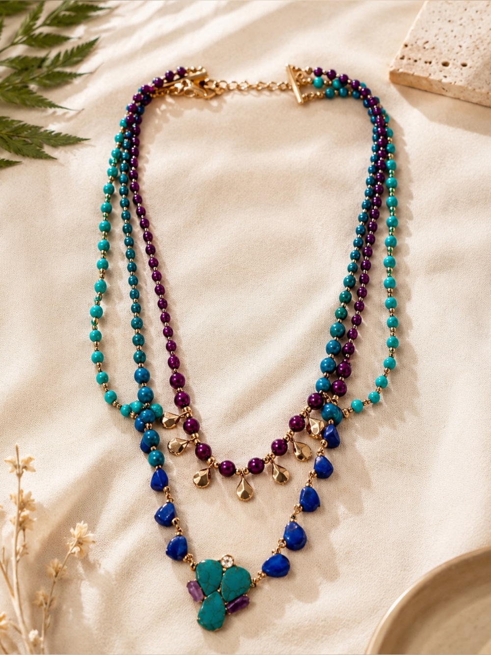 Boho Blue & Purple Necklace & Earring Bundle - Picture 1 of 15